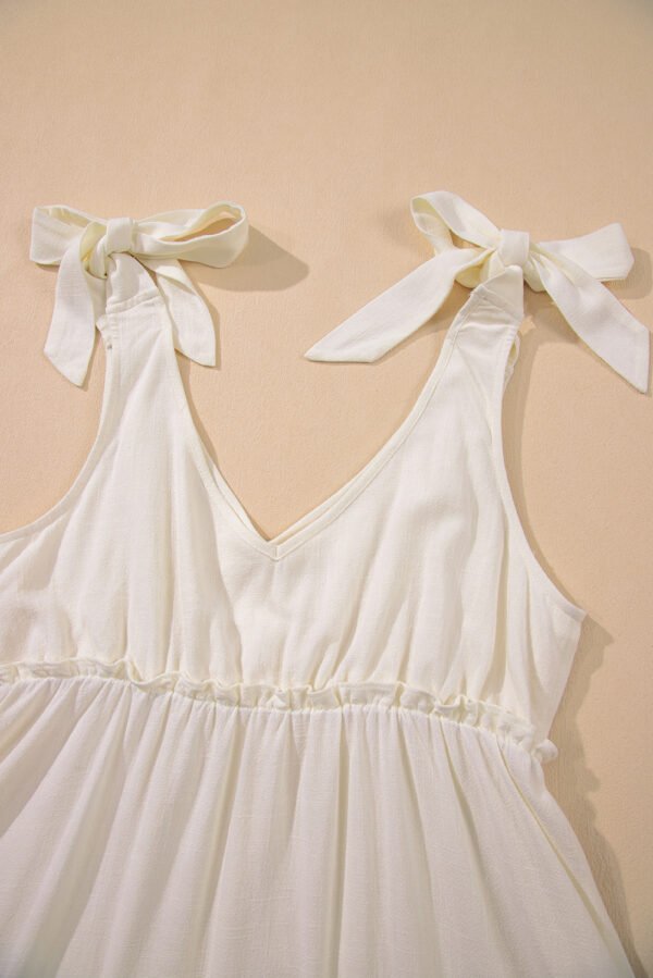 Oatmeal Solid Color Tied Straps Ruffle Tiered Mini Dress