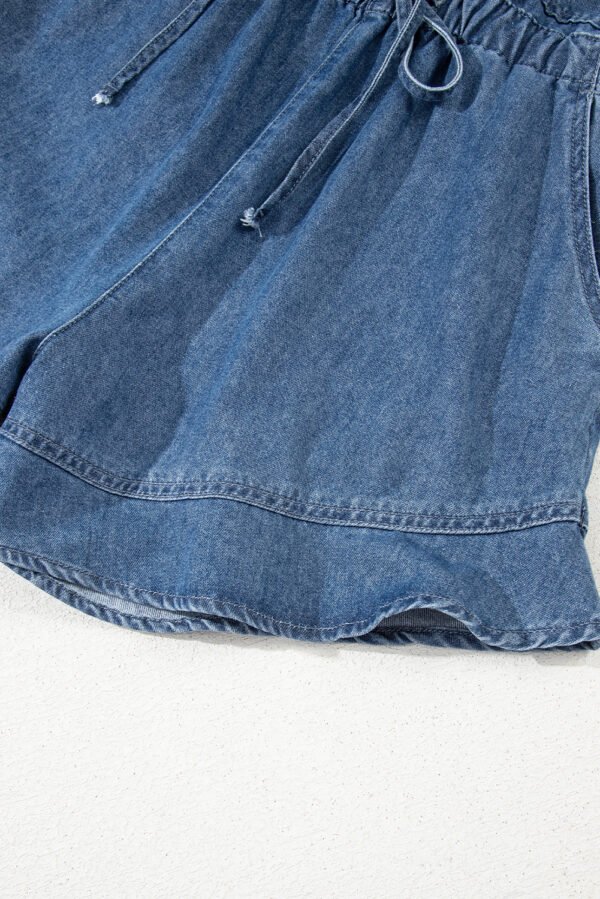 Sky Blue Buckle Straps Bib Style Tied Backless Flared Denim Overall