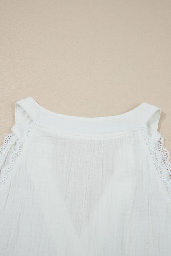 White Textured Lace Trim Pure Cotton Sleeveless Top