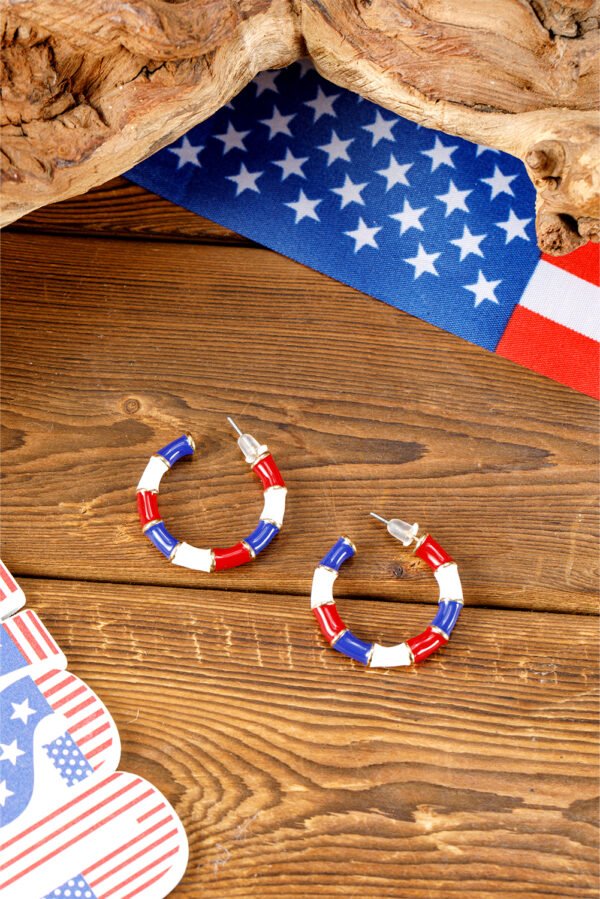 Dark Blue Independence Day Enamel C-shape Stud Earrings