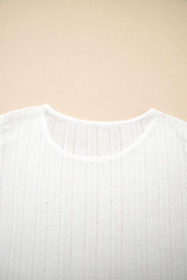 White Scalloped Lace Trim Jacquard Textured T Shirt