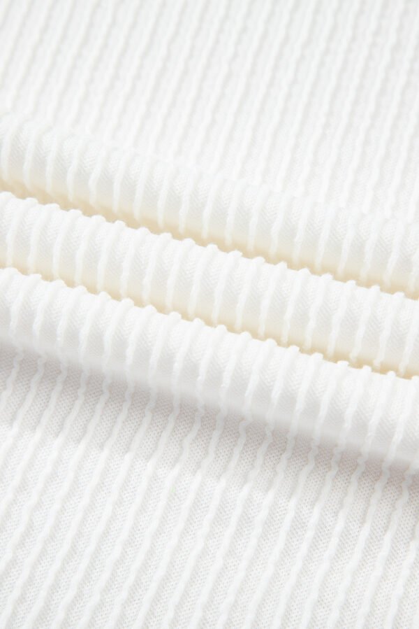 White Color Block Corded Knit Crew Neck Tee