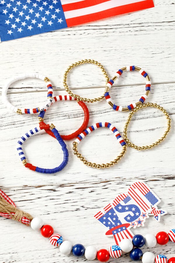Gold USA Flag Inspired Beaded Layered Bracelet Set