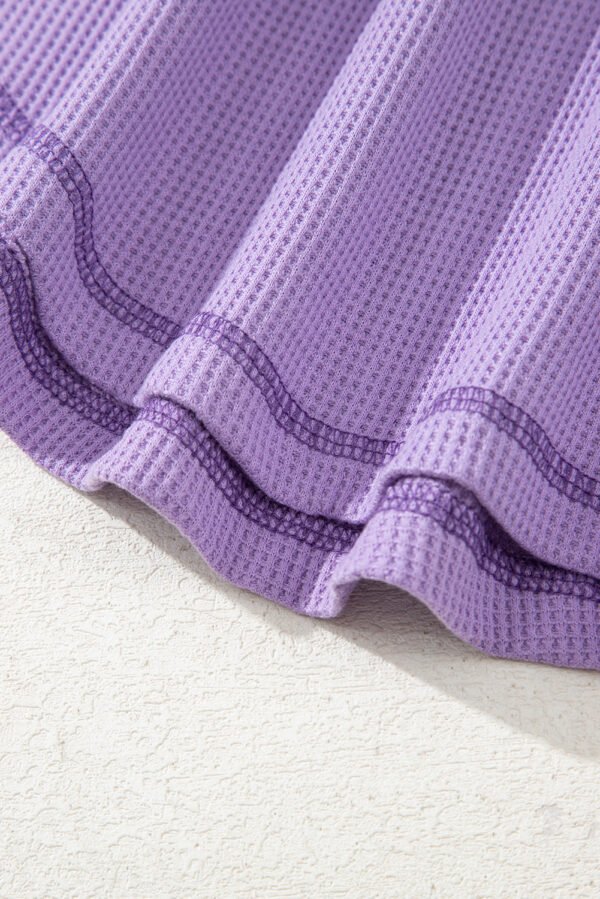 Purple Exposed Seam Half Sleeve Knitted V Neck Textured Top