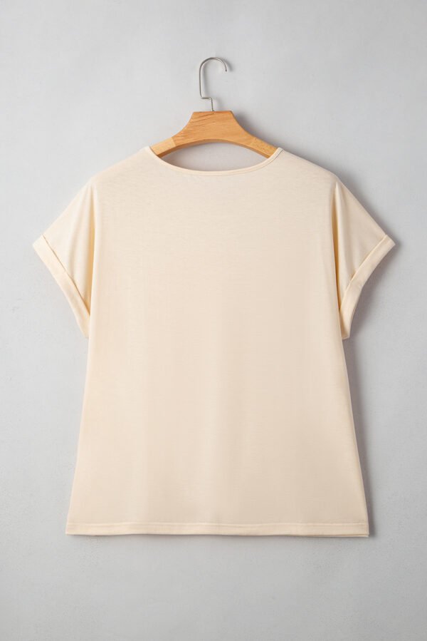 Parchment Lace Patchwork Short Sleeve Round Neck Plus Size Summer Top