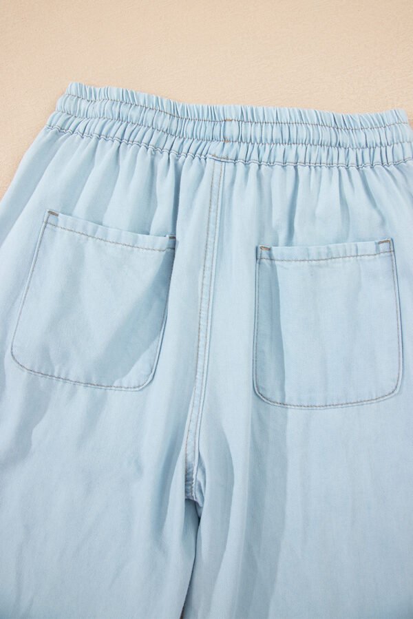 Beau Blue Light Wash Contrast Trim Center Seam Drawstring High Waist Wide Leg Denim Pants