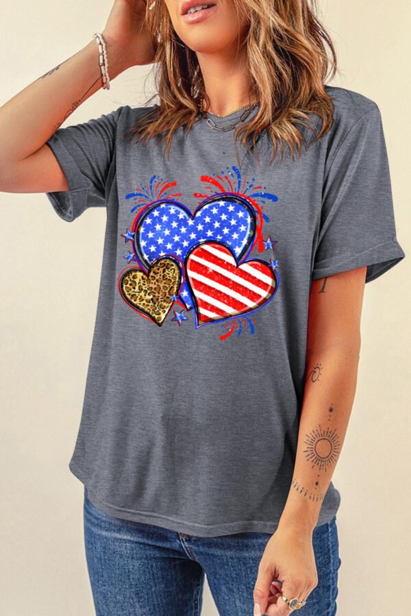 Gray American Heart July 4th Celebration Graphic T Shirt