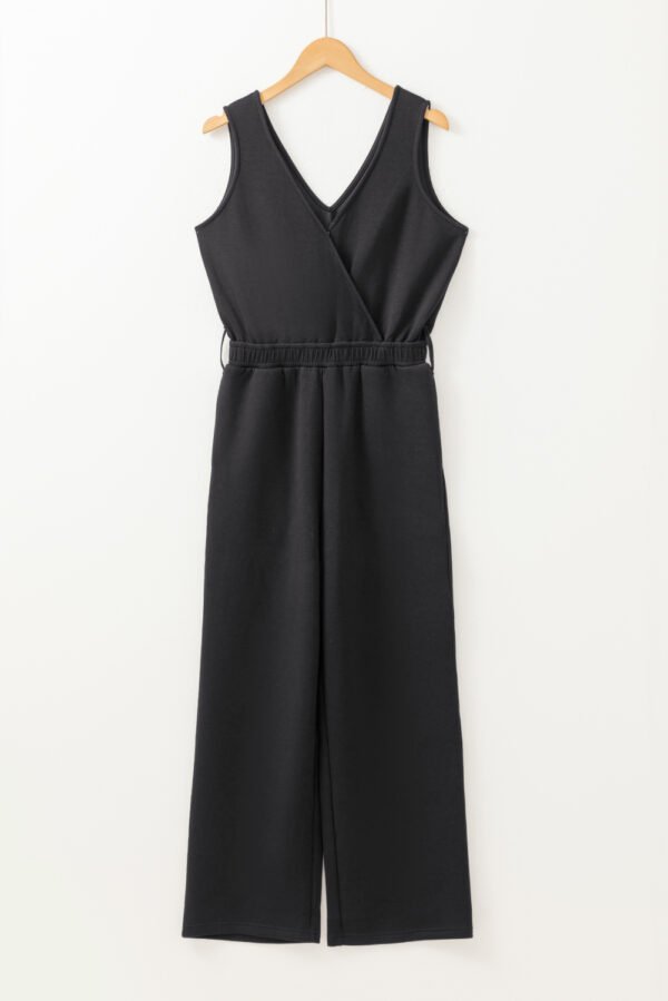 Black Wrap V Neck Sleeveless High Waist Jumpsuit