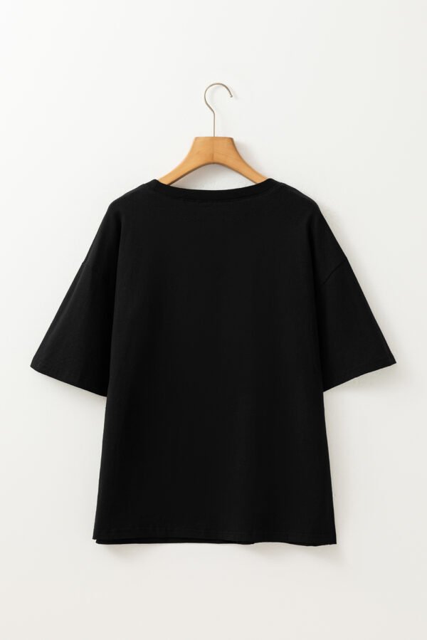 Black Contrast Crochet Floral Graphic Drop Shoulder Loose Tee