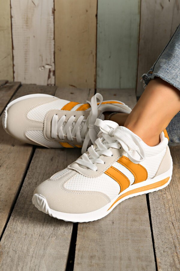 Yellow Color Block Patchwork Breathable Lace-up Sneakers
