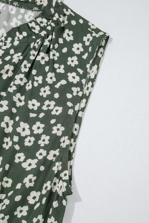 Green Boho Floral Print V Neck Tunic Sleeveless Dress