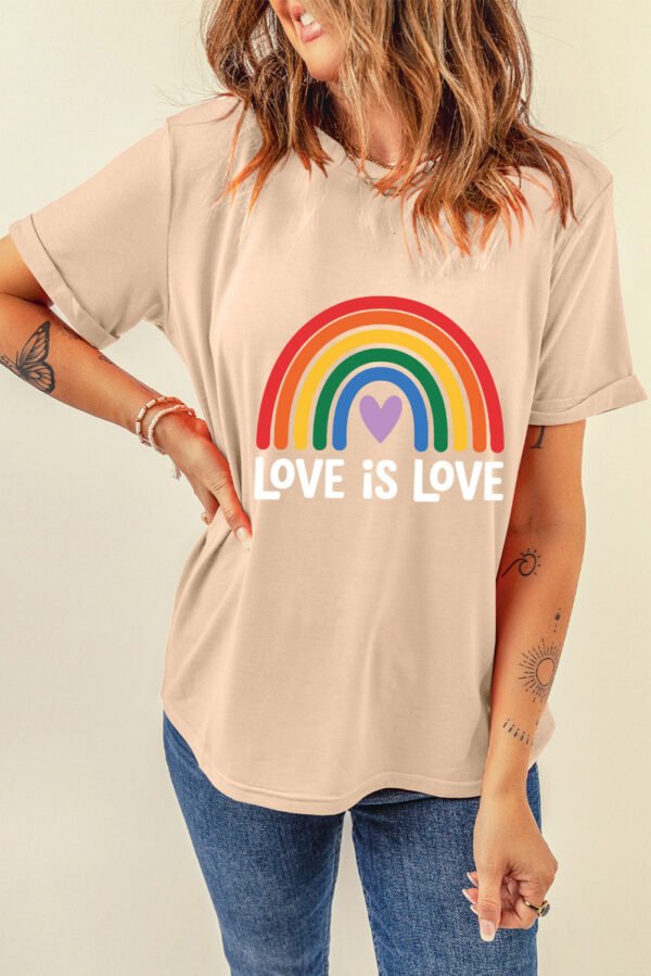 Khaki Love is Love Rainbow Heart Printed Cotton Blend T Shirt