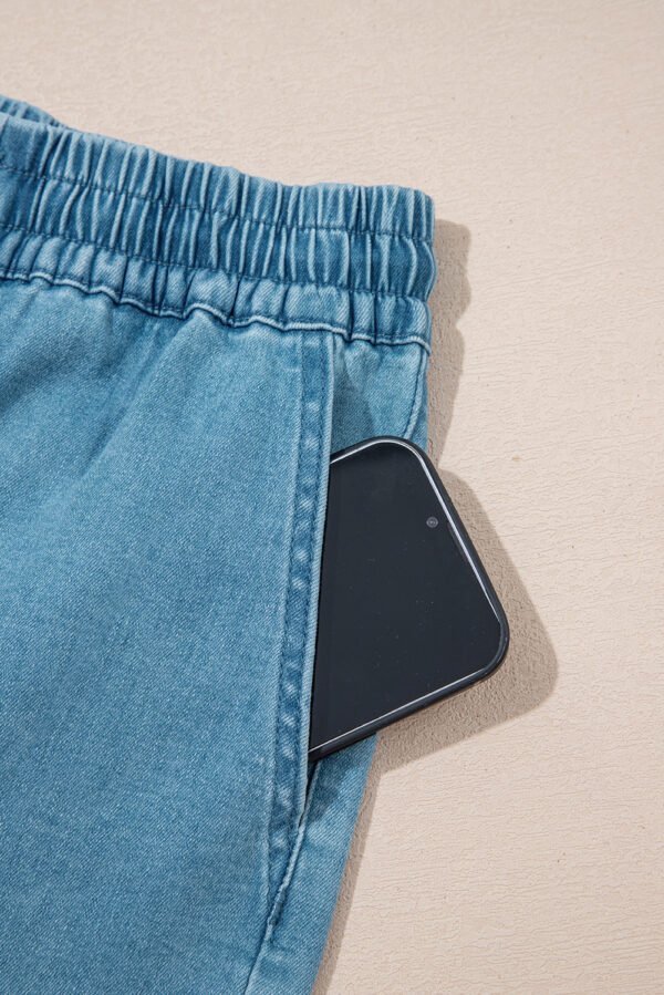 Beau Blue Contrast Drawstring Elastic Waist Denim Shorts