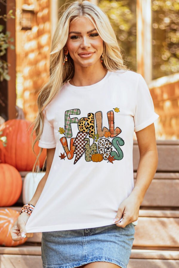 White FALL VIBES Cotton Blend Casual T Shirt
