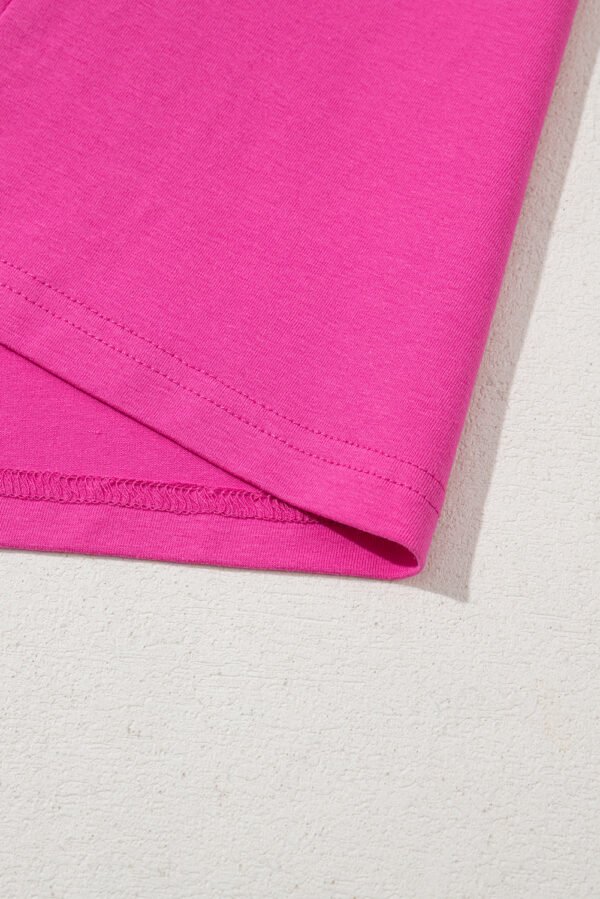 Strawberry Pink Casual Round Neck Bubble Sleeve T-shirt