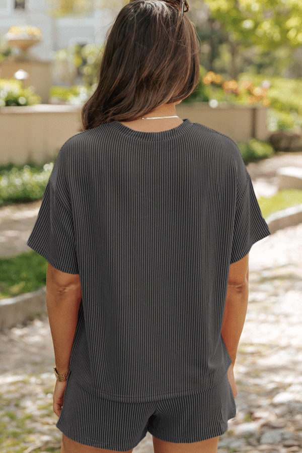 Carbon Grey Sequin Heifer Patched 2pcs Twisted Ribbed Casual Short Set
