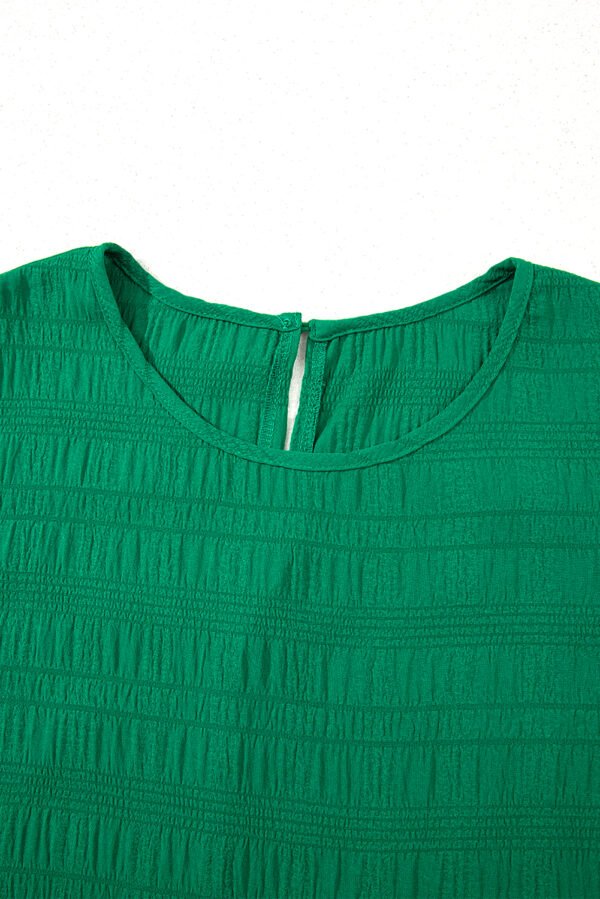 Dark Green Textured Flutter Sleeve Ruffled Mini Dress