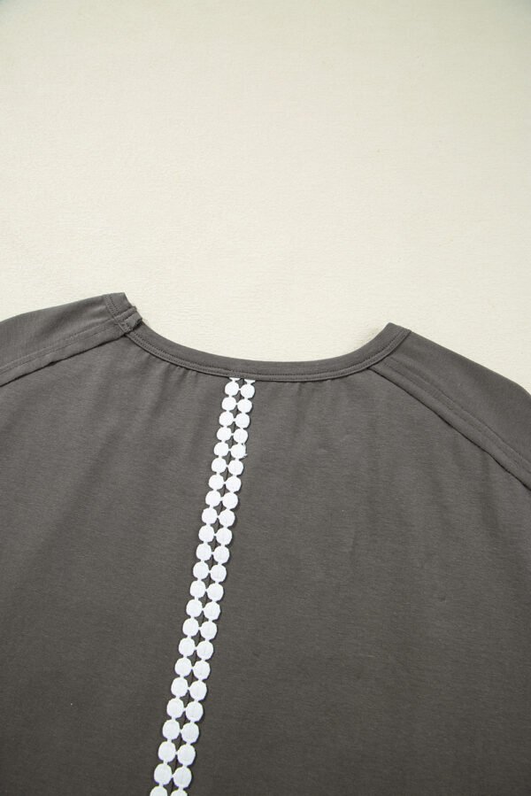 Medium Grey Lace Bow Raw Edge Drop Shoulder Casual T Shirt