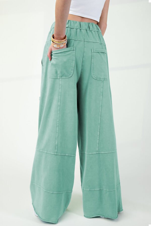 Mint Green Mineral Wash Exposed Seam Drawstring High Waist Wide Leg Cargo Pants