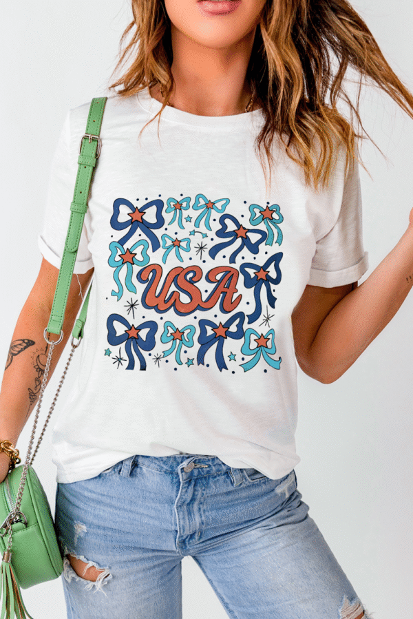 White USA Bowknot Graphic Tee