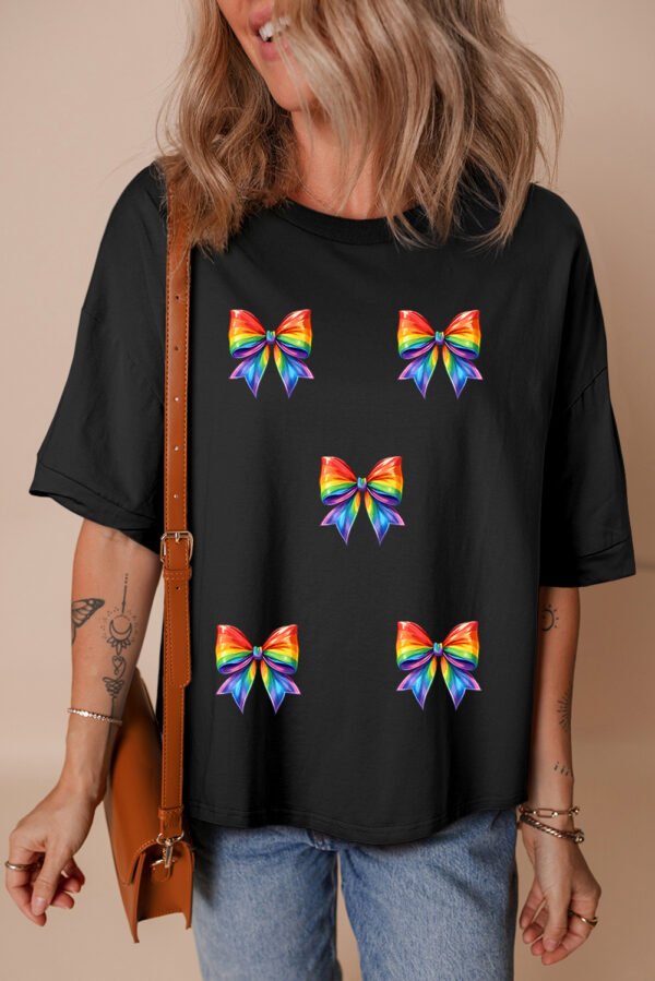 Black Pride Bow Print Oversize Cotton T Shirt