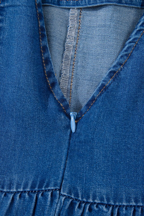 Sail Blue Square Neck Bowknot A-line Sleeveless Denim Dress