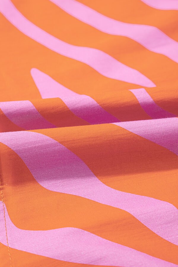 Orange Zebra Stripe Print Ruched Cuff Half Sleeve V Neck Blouse