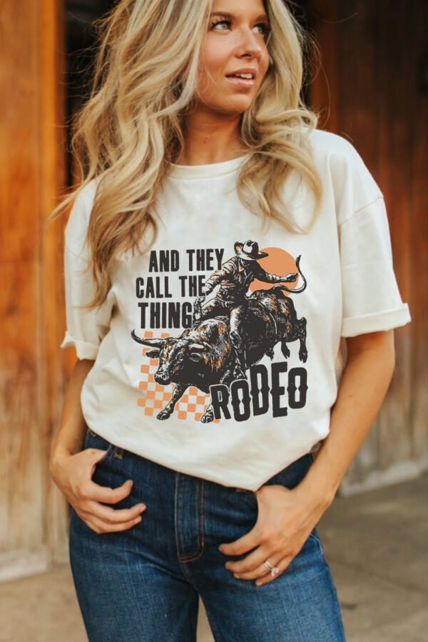 White AND THEY CALL THE THING RODEO Graphic Crewneck Tee