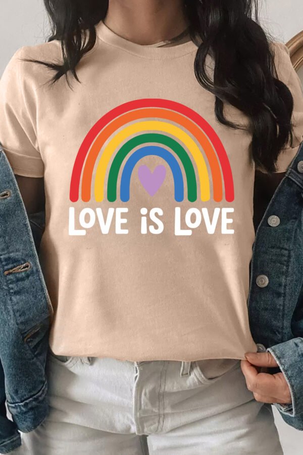 Khaki Love is Love Rainbow Heart Printed Cotton Blend T Shirt
