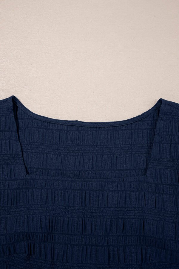 Dirty blue Textured Square Neck Top and Shirred High Waist Shorts Set
