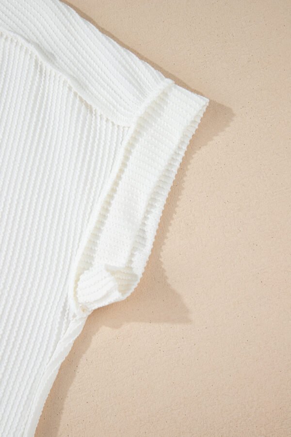 White Textured Knit Exposed Stitching T-shirt