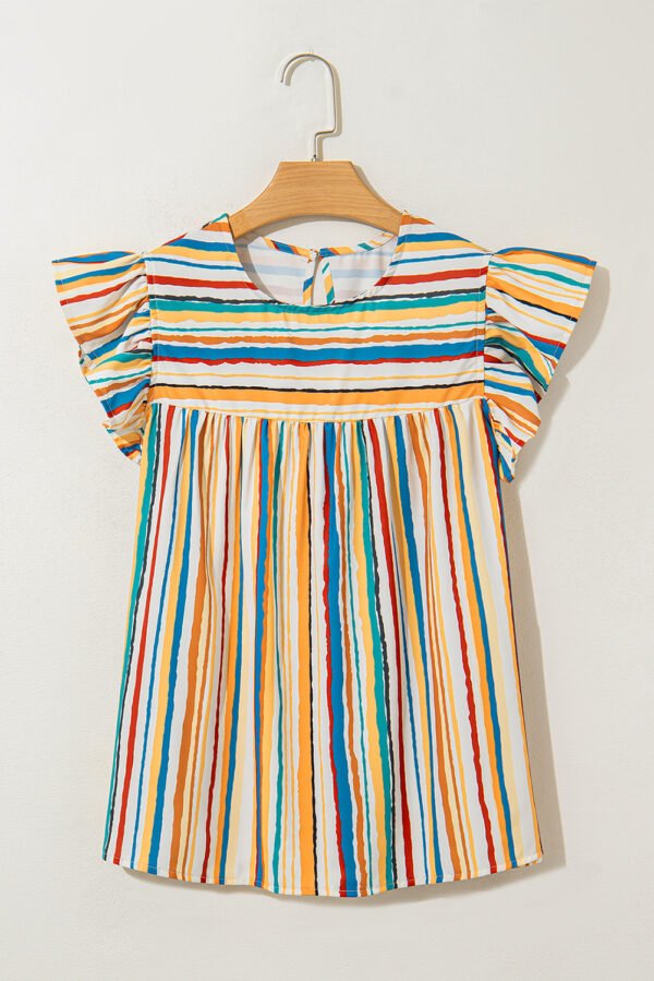 Multicolour Vibrant Stripes Printed Flutter Sleeve Babydoll Blouse