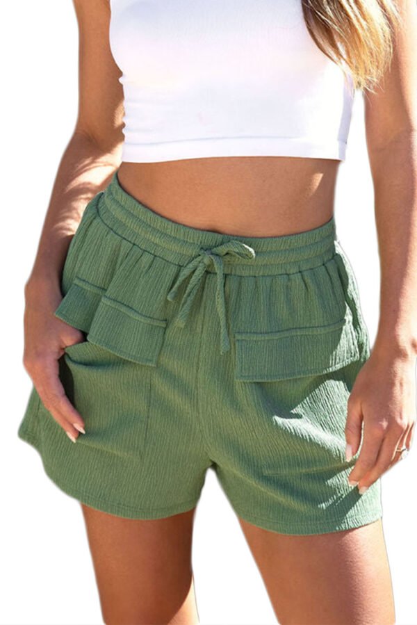 Green Flap Pocket Casual Drawstring Shorts