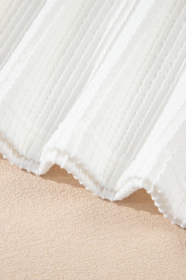White Color Block Corded Knit Crew Neck Tee