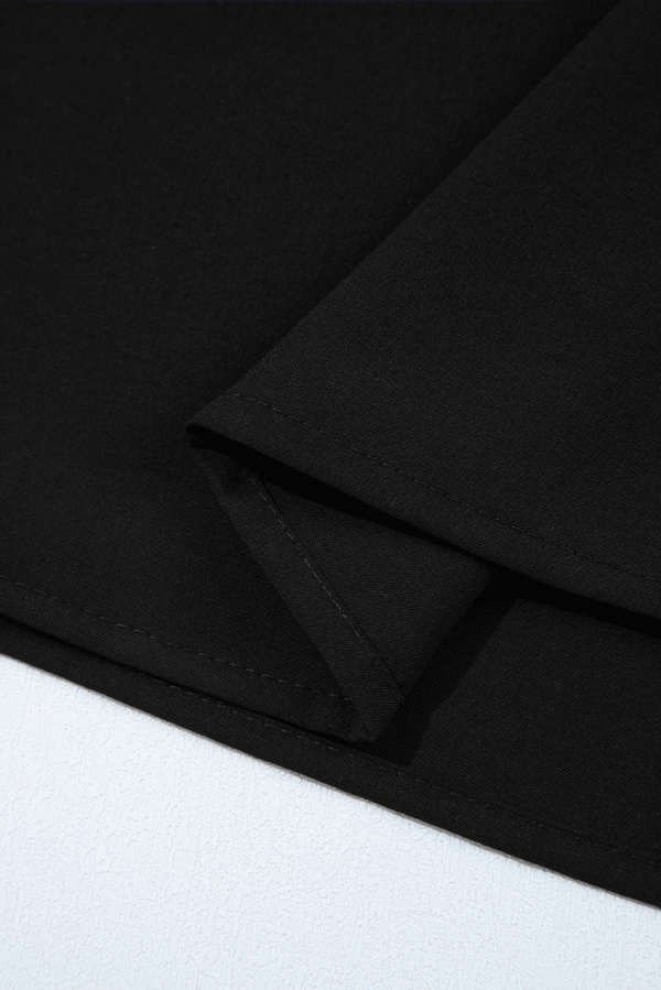 Black Bow Decor Puff Sleeve Split Neck Blouse