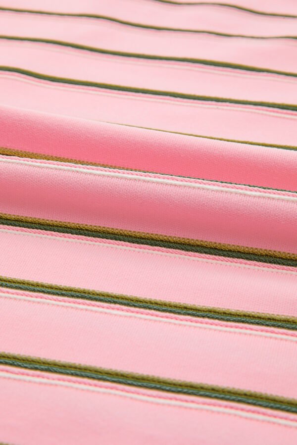 Pink Stripe V Neck Slim Fit Casual T Shirt