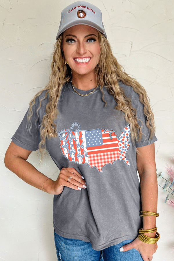 Gray American Flag Bow Map Graphic Tee