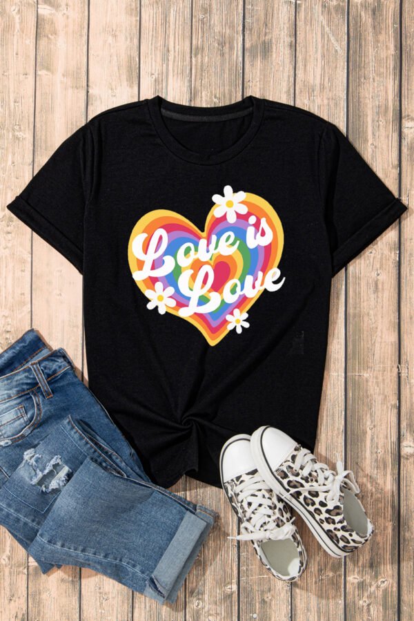 Black Love is Love Rainbow Heart Graphic Crewneck Tee