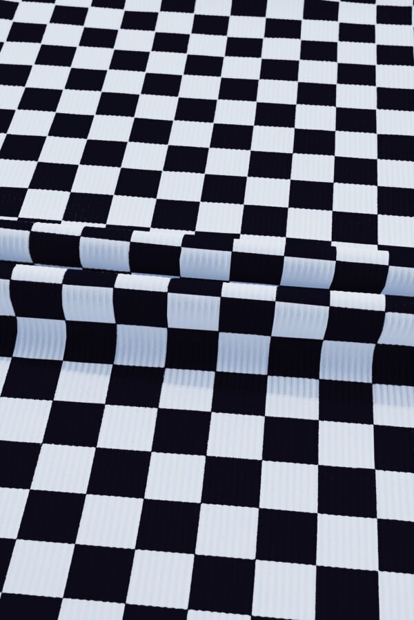 Black Checkered Ribbed Slim Fit Crew Neck T Shirt