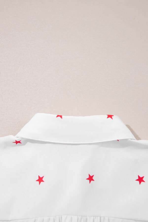 White Little Stars Printed Loose Half Sleeve Loose Shirt