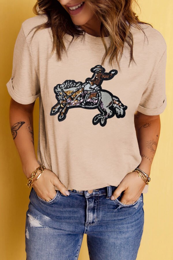 Khaki Sequin Rodeo Graphic Crewneck Tee