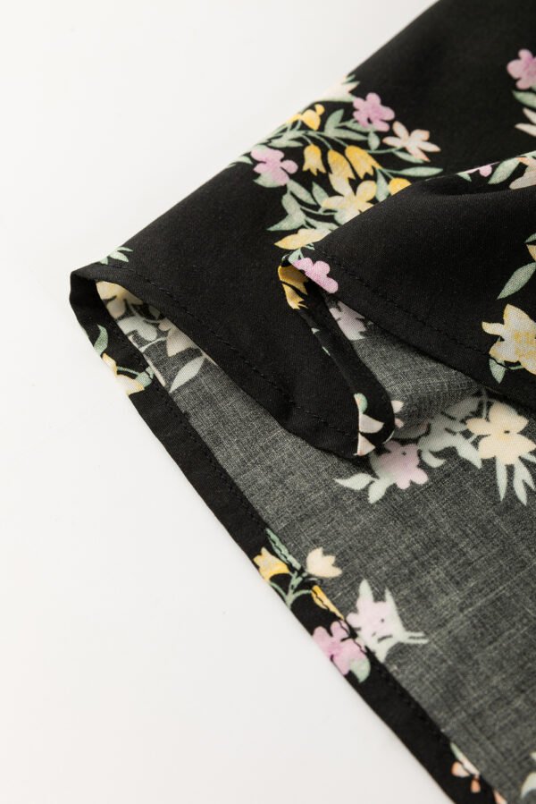 Black Floral Spaghetti Strap Shirred Bodice Tied Empire Waist Maxi Dress