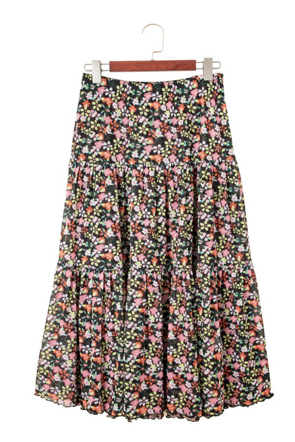 Brown Leopard Floral Reversible Ruffle Hem Maxi Skirt