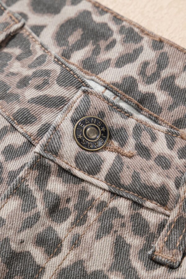 Brown Leopard Frayed Edge Wide Leg High Waist Jeans