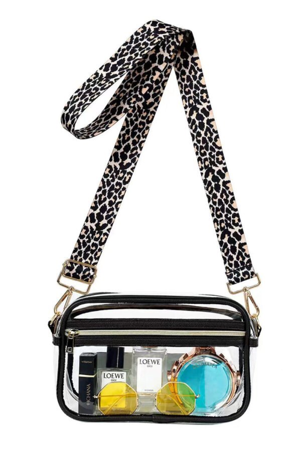 Black Leopard Strap Clear Crossbody Bag