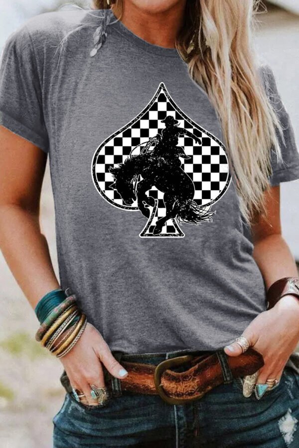 Gray Redeo Check Spades Western Graphic T Shirt