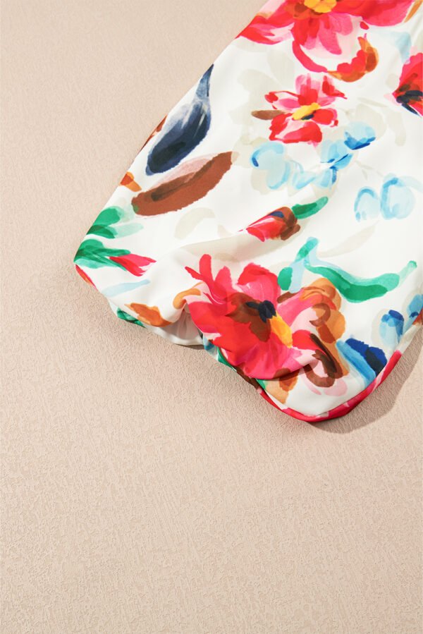 White Floral Print Puffy Half Sleeve Blouse
