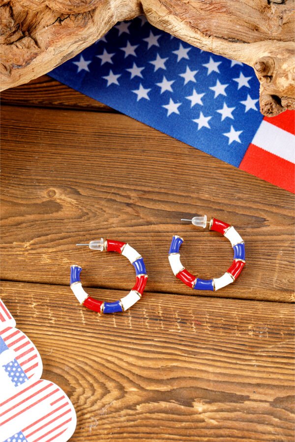 Dark Blue Independence Day Enamel C-shape Stud Earrings