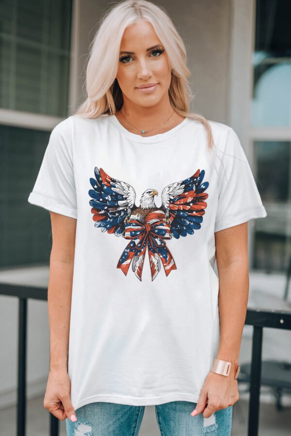 White American Flag Eagle Print Independence Day Tee