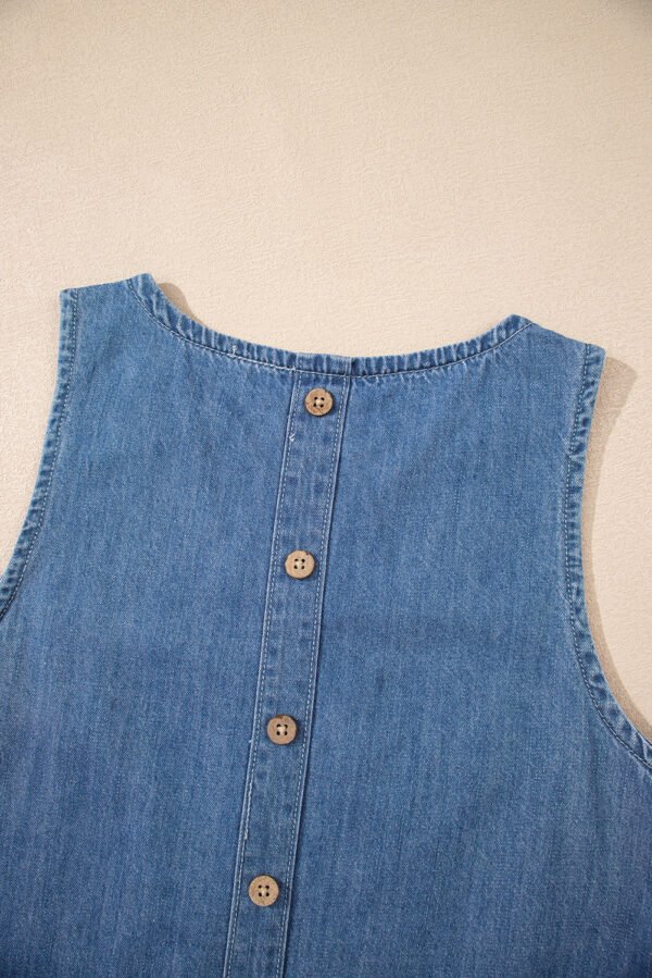 Sky Blue Ruffle Hem Sleeveless Denim Top